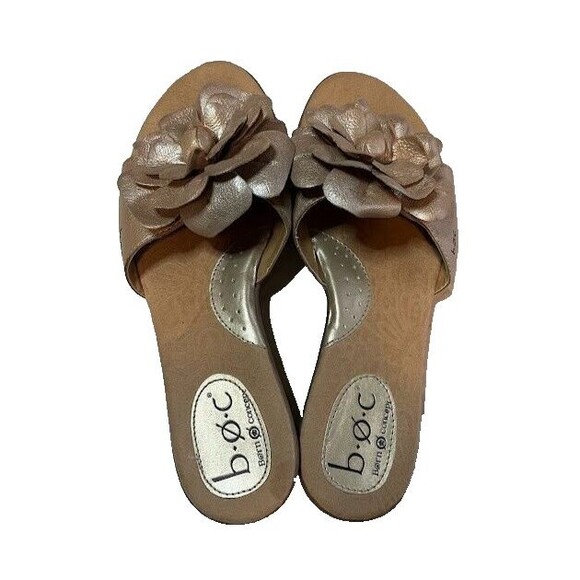 B.O.C. Tropicalcore Beachy Beige Leather Flower 1.5"  Wedge Slide Sandals Sz 8 - Picture 4 of 5